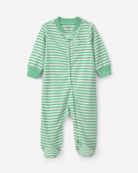 baby striped 2-way zip sleep & play pajamas - green
