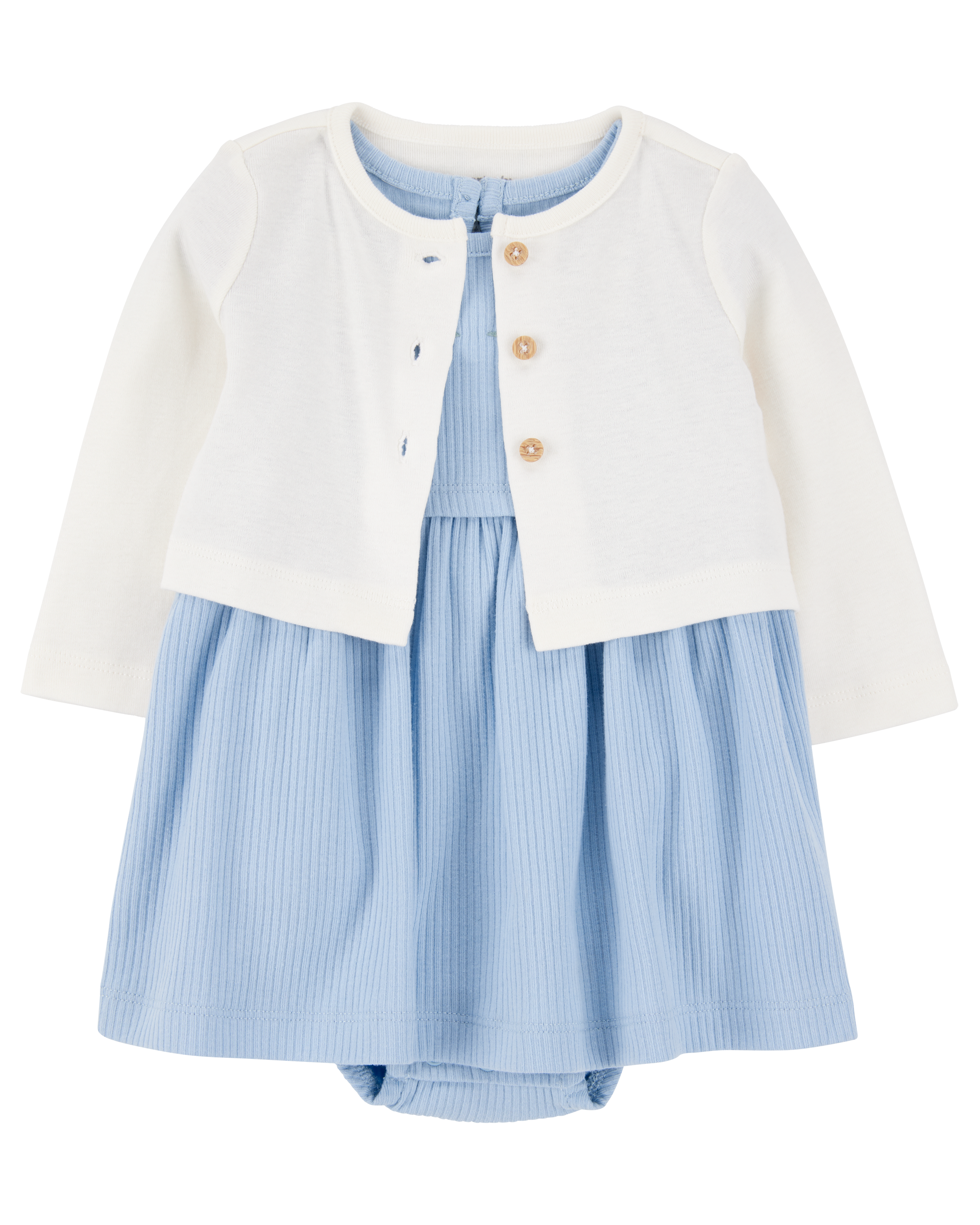 Baby 2-Piece Bodysuit Dress & Cardigan Set - Blue