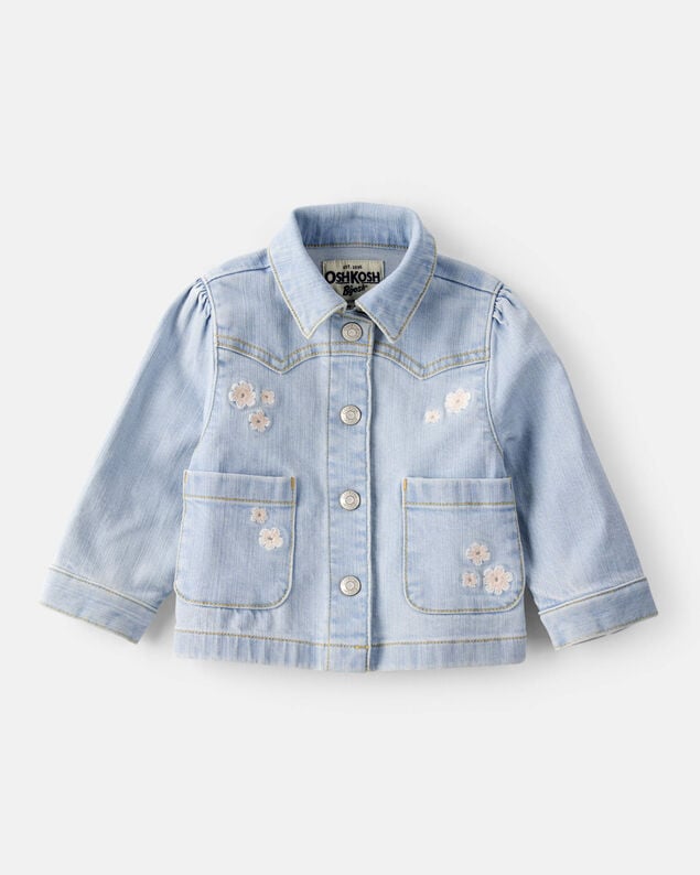 Product image 1 of Baby Girl Flower Embroidered Denim Jacket - Light Wash