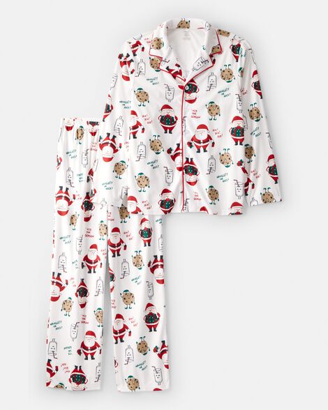 adult beige santa milk & cookies long-sleeve loose fit 2-piece pajamas - white