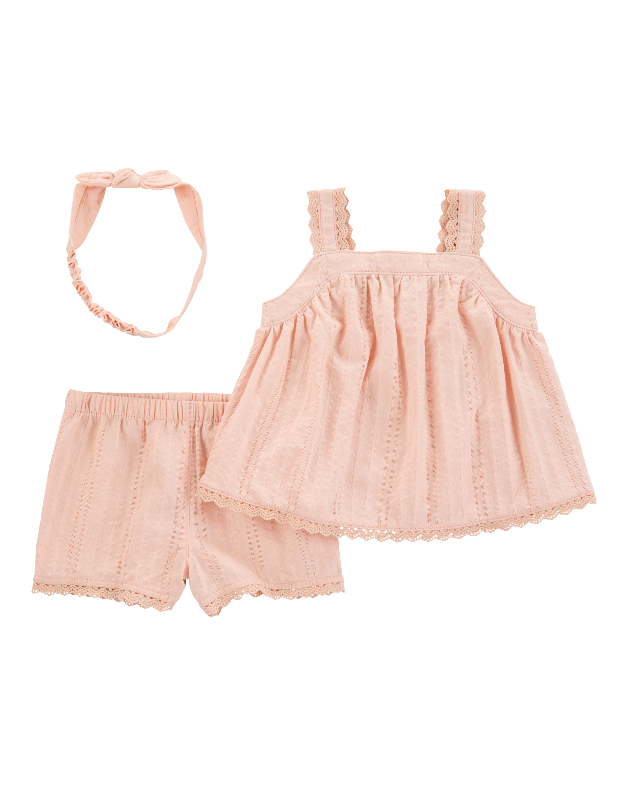 Baby Girl 3-Piece Lace Trim Outfit Set - Pink