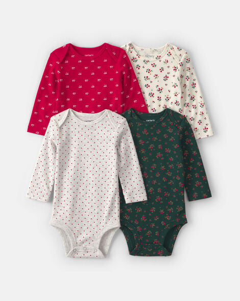 baby girl 4-pack bow floral long-sleeve multipack bodysuits