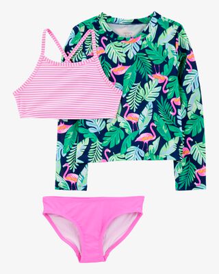 Product image 1 of Kid 3-Piece Tropical Flamingo Print Rashguard Swim Set