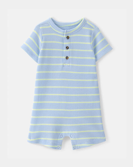 baby boy striped waffle-knit romper - blue