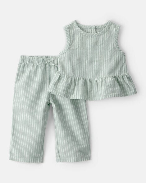 baby girl 2-piece sleeveless tee & pant set - green