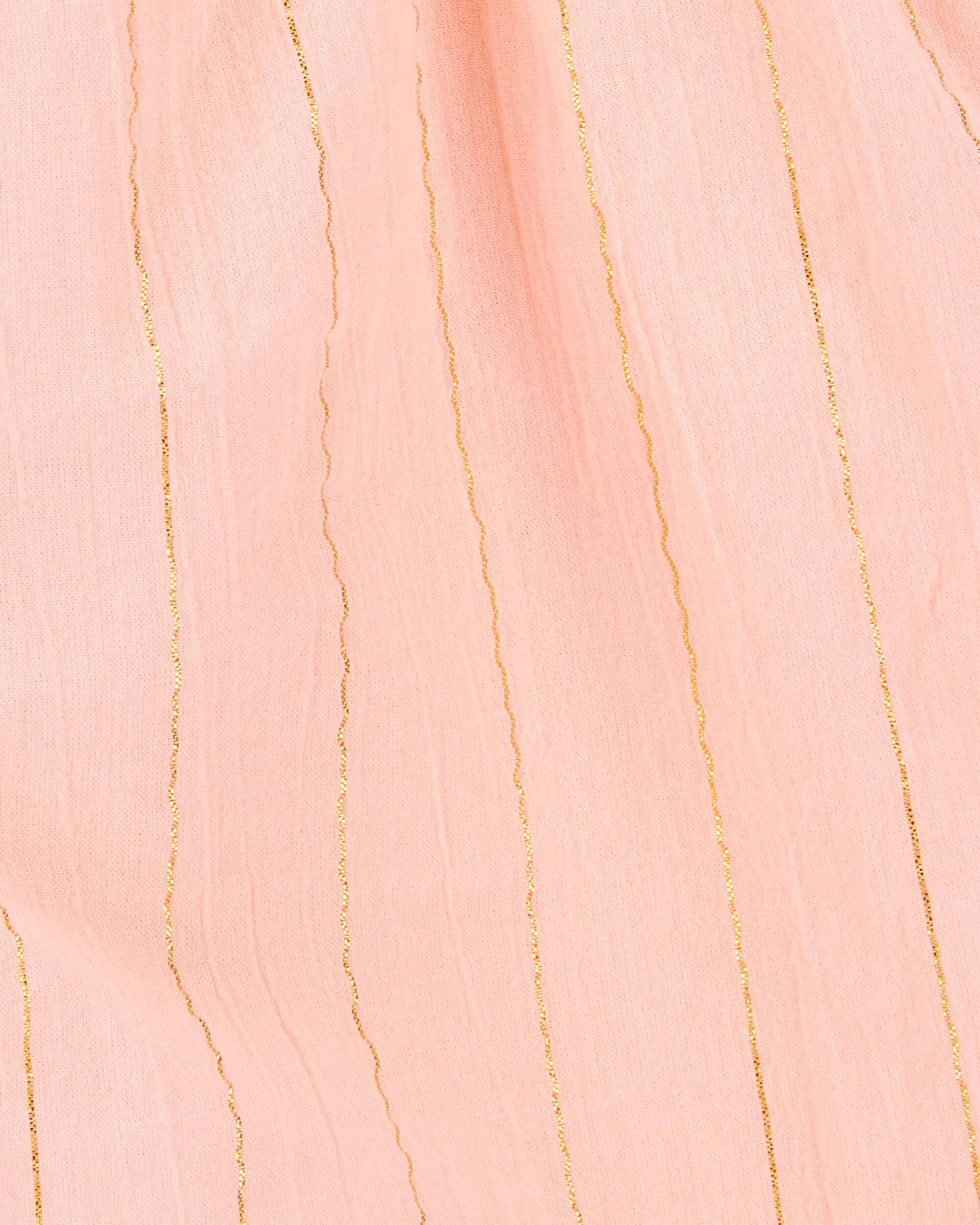 Baby Boho Button-Up Crinkle Romper - Coral