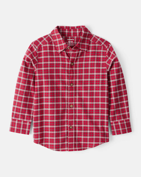 toddler boy plaid cotton long-sleeve button-down shirt - red