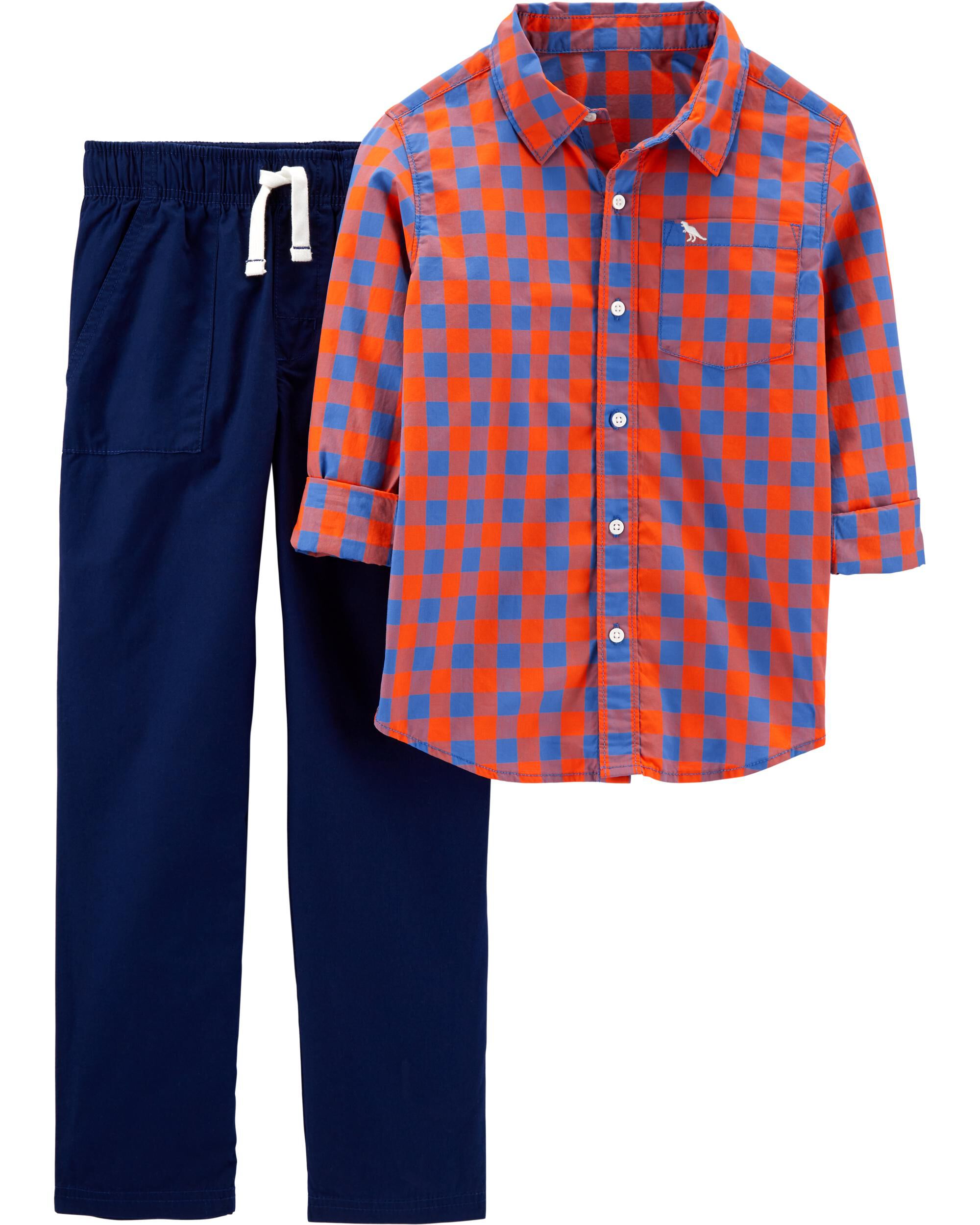 5 Carters Boys 4-8 Long Sleeve Button-up Shirt Red
