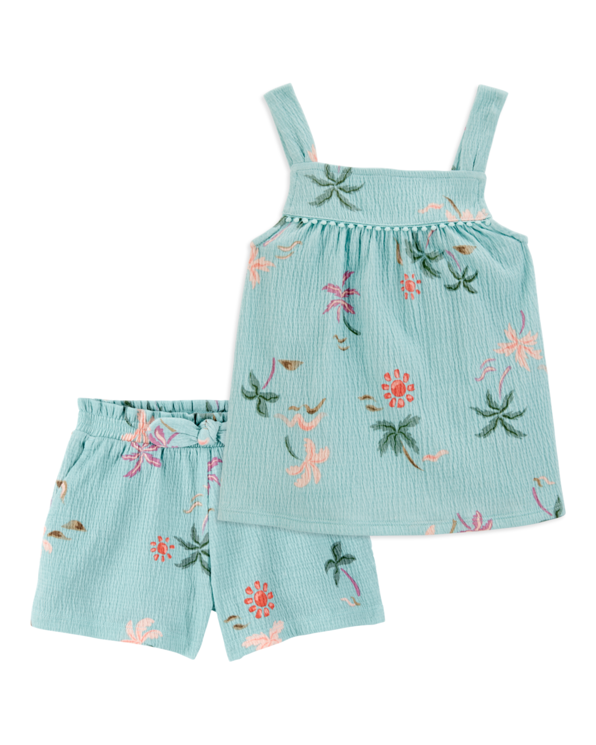 Baby 2-Piece Palm Tree Crinkle Jersey Tank & Play Shorts Set - Turquoise