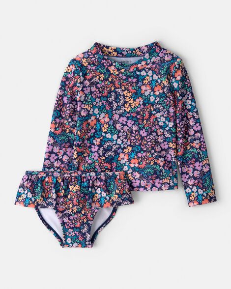 toddler girl 2-piece floral long-sleeve rashguard swimsuit set
