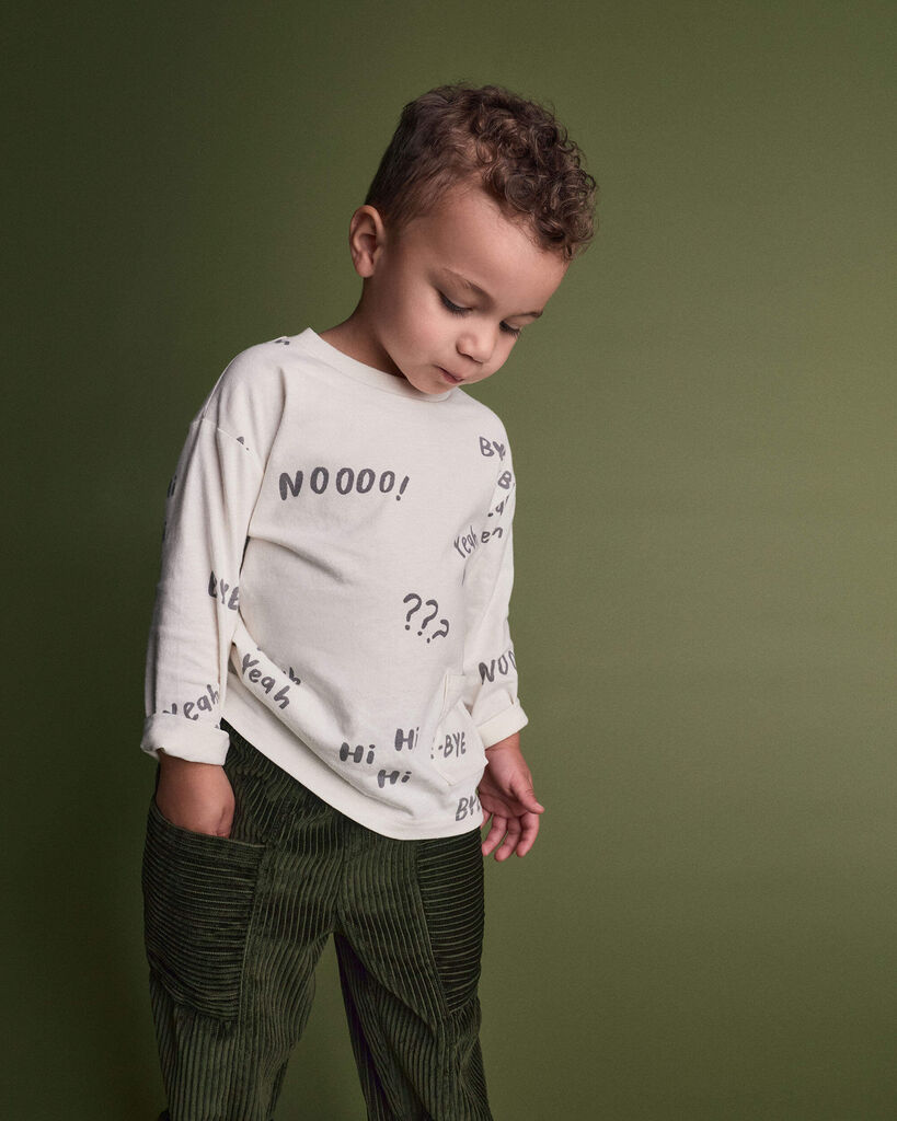 Otter Avenue Toddler 'Hi Bye' Long-Sleeve Relaxed Graphic Tee 12M Cream