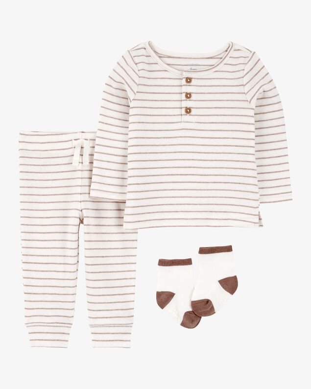 Product image 1 of Baby 3-Piece Striped Tee & Pant Set - Ivory