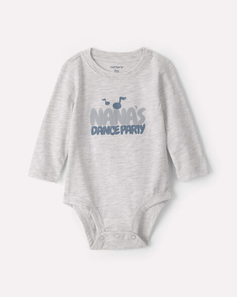 baby 'nana's dance party' long-sleeve graphic bodysuit - grey