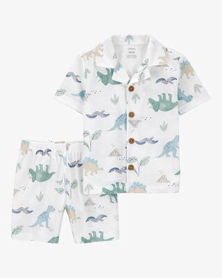 Product image 1 of Toddler 2-Piece Dinosaur Coat-Style Loose Fit Pajamas