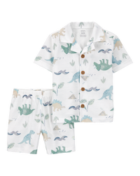 Toddler 2-Piece Dinosaur Coat-Style Loose Fit Pajamas