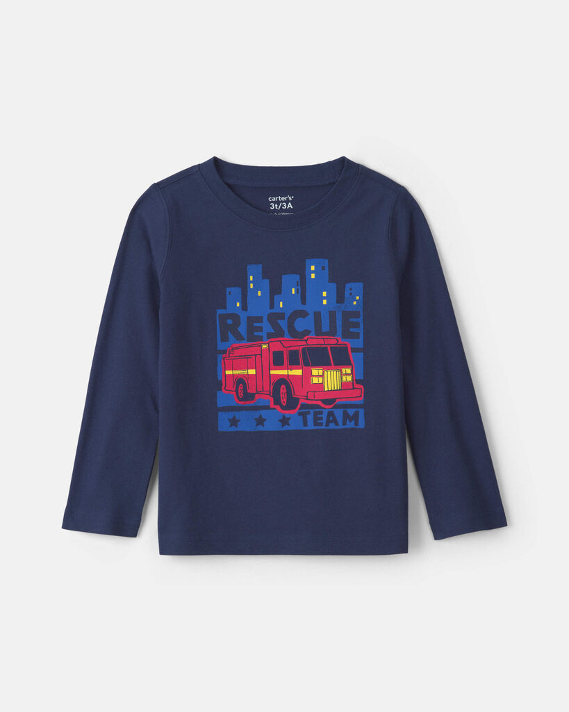 Carter's toddler boy 'rescue team' firetruck long-sleeve graphic tee 2T Navy Blue