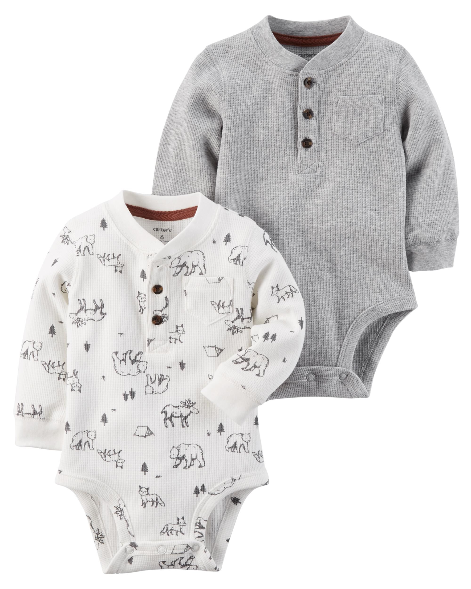 2-Pack Animal Print Thermal Bodysuits