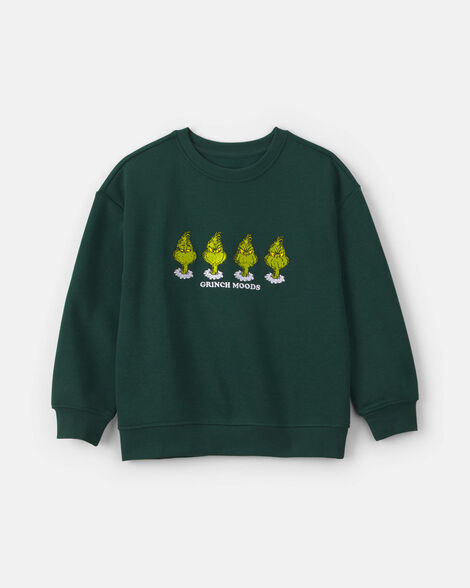kids dr. seuss™ the grinch embroidered christmas fleece pullover sweatshirt - green