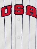 Ivory/Navy - Baby USA Varsity Stripe Romper, Selected