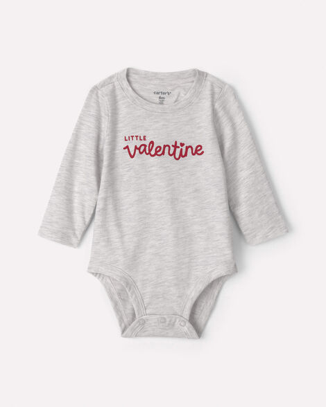 baby 'little valentine' long-sleeve graphic bodysuit - heather grey