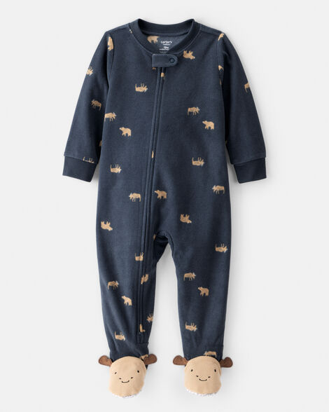 One Piece Boy Zipper Pajamas Baby Boy Moose Loose Fit 2-Way Zip
