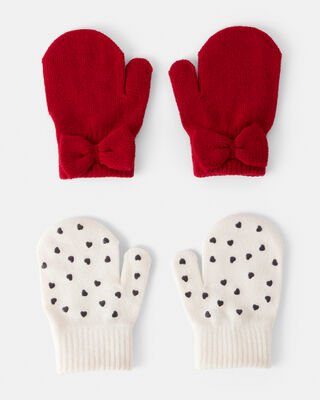 Product image 1 of Toddler Girl 2-Pack Heart & Bow Winter Gloves - Red/Cream