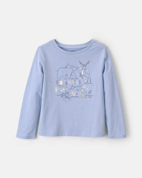 girls 'nature lover' long-sleeve graphic tee - blue