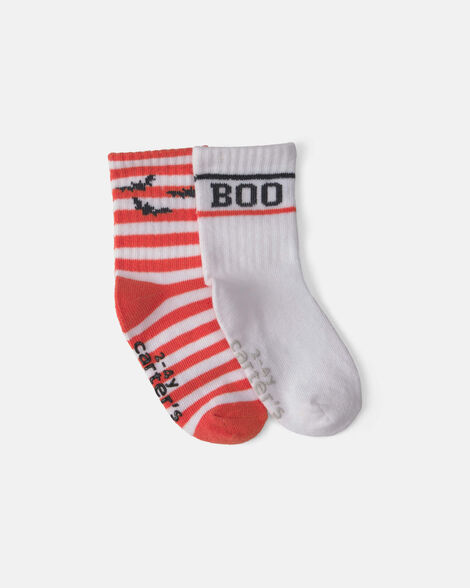 toddler 2-pack 'boo' bat striped halloween crew socks - orange/white