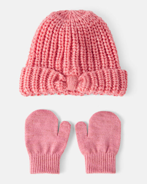 toddler girl 2-piece  shimmer winter hat & mittens - pink
