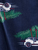 Navy - Baby Boy Car Print Velour Long-Sleeve Loose Fit 1-Piece Pajamas - Navy, Selected