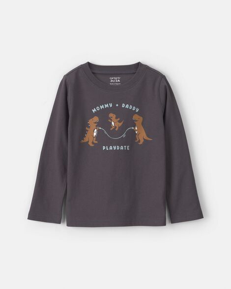toddler boy dinosaur long-sleeve graphic tee - grey