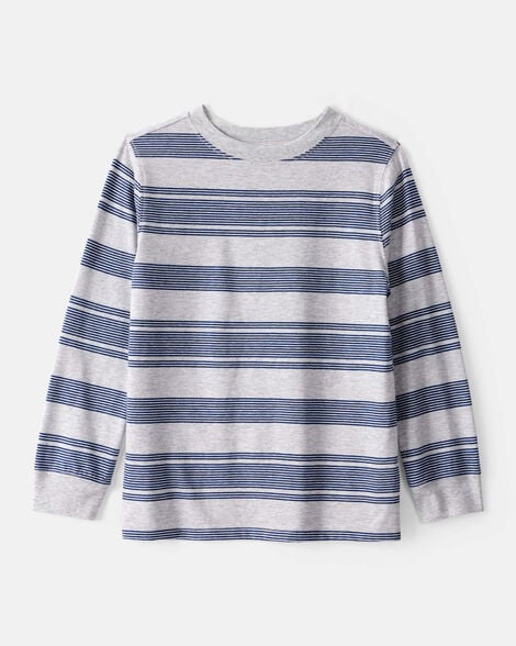 boys striped long-sleeve tee - grey/navy