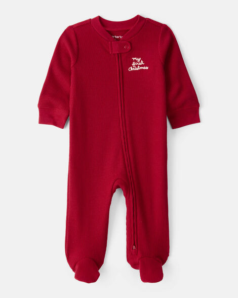 baby my first christmas holiday red cotton sleep & play pajamas - red