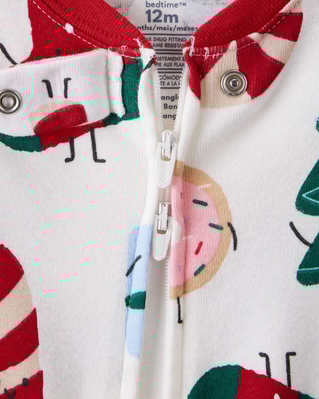 Product image 2 of Toddler Christmas Print 100% Cotton Long-Sleeve 2-Way Zip 1-Piece Pajamas - White