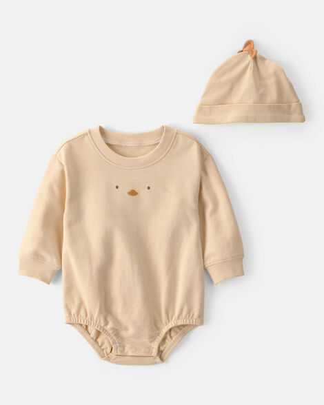 baby chick bubble romper & hat set - yellow