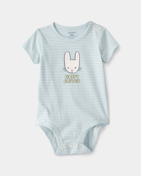 baby 'hoppy easter' bunny graphic bodysuit - blue