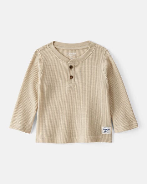 Baby Boy Long-Sleeve Henley Shirt - Tan