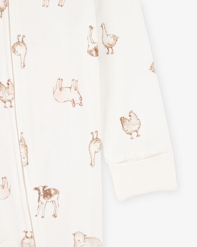 Product image 2 of Baby Farm Animals Print 2-Way Zip PurelySoft Sleep & Play Pajamas - Ivory
