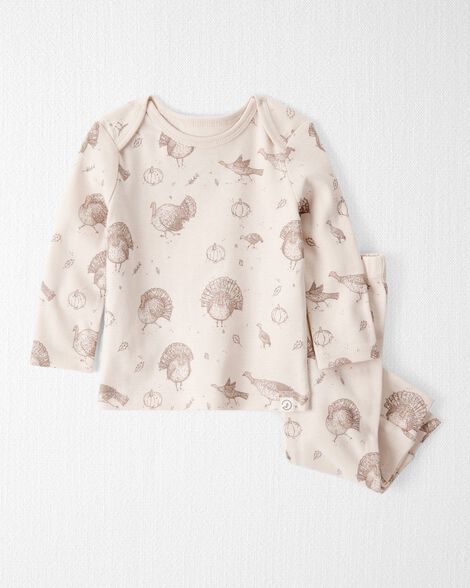 Baby 2-Piece Organic Cotton Ribbed Knit Set in Turkey Trot Print