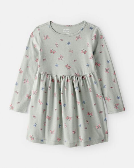 toddler girl butterfly long-sleeve knit dress - green