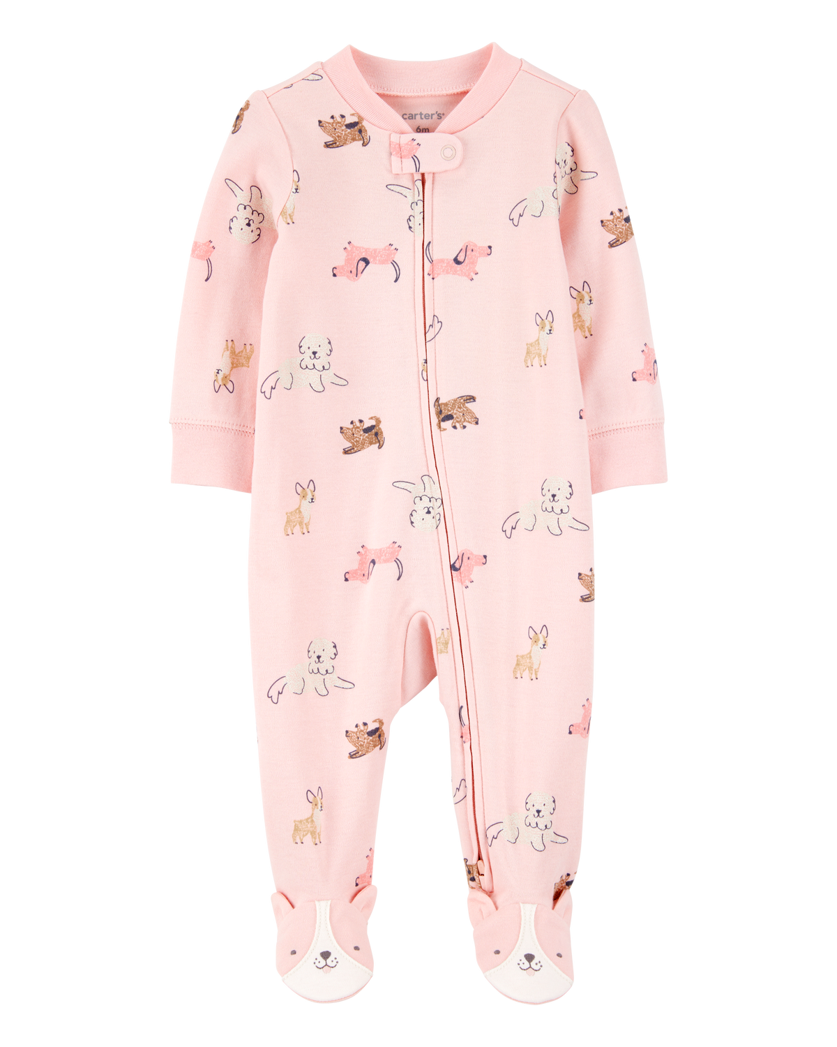 Baby Girl Dog Print 2-Way Zip Cotton Sleep & Play Pajamas - Pink