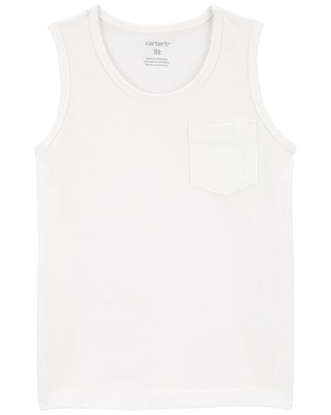 toddler boy pocket tank - white