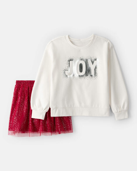 Product image 1 of Girls Christmas 2-Piece Joy Long-Sleeve Top & Skirt Set - White