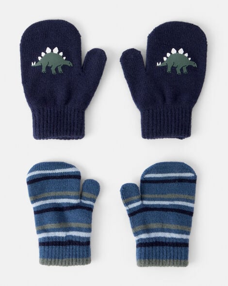 toddler boy 2-pack dinosaur mittens - blue