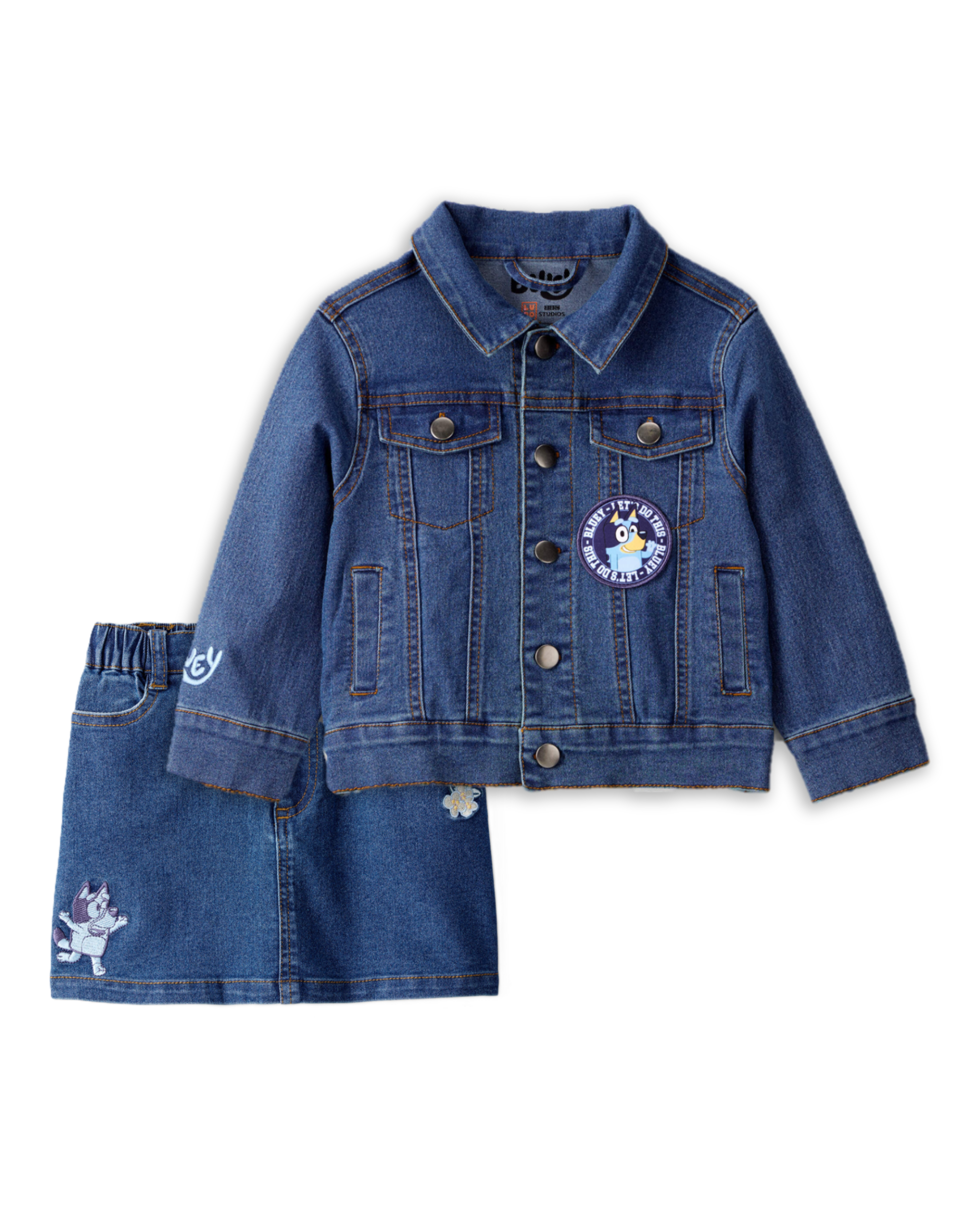 Toddler Girl 2-Piece Bluey Denim Jacket & Skirt Set -  Blue