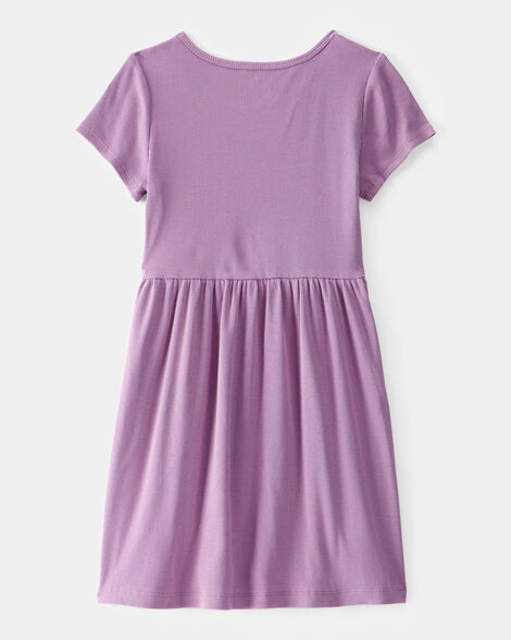 Product image 2 of Girls Ribbed Short-Sleeve Dress - Purple