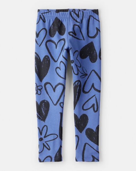 girls heart cozy fleece pull-on stretch leggings - blue