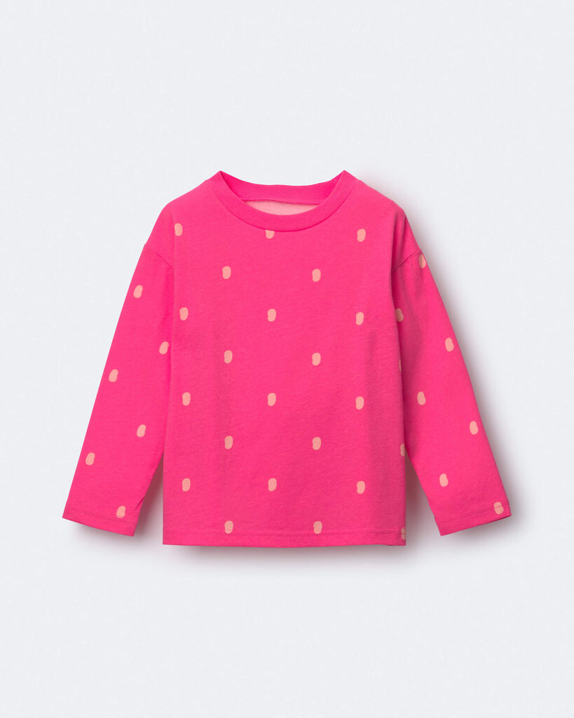 Otter Avenue Toddler Girl Long-Sleeve Relaxed Tee in Polka Dot Print 12M Pink