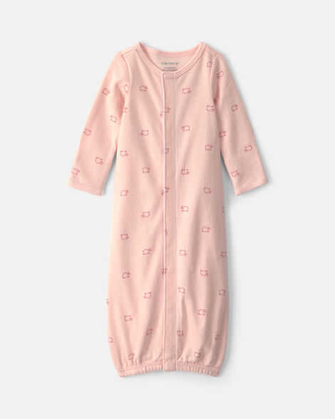 baby girl sheep long-sleeve sleeper gown - pink