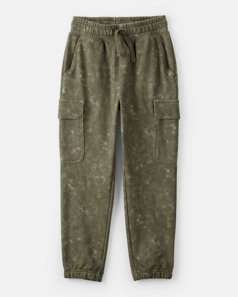 Boys Acid Wash Print French Terry Joggers - Green